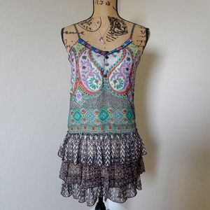 Lottie & Holly Band of Gypsies Pastel Colorful Boho Ruffle Mini Dress Size XS